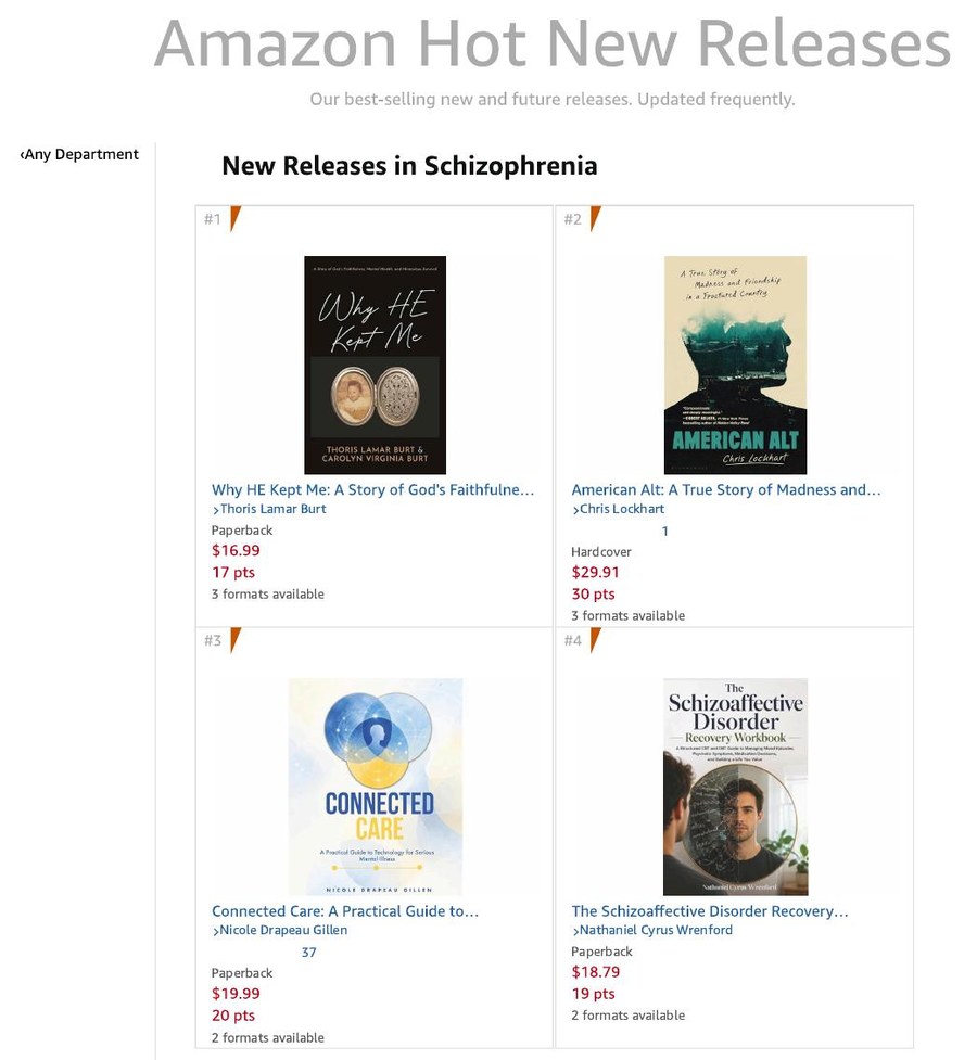 Amazon Hot New Releases in Schizophrenia showing Why HE Kept Me by Thoris Lamar Burt and Carolyn Virginia Burt ranked number 1